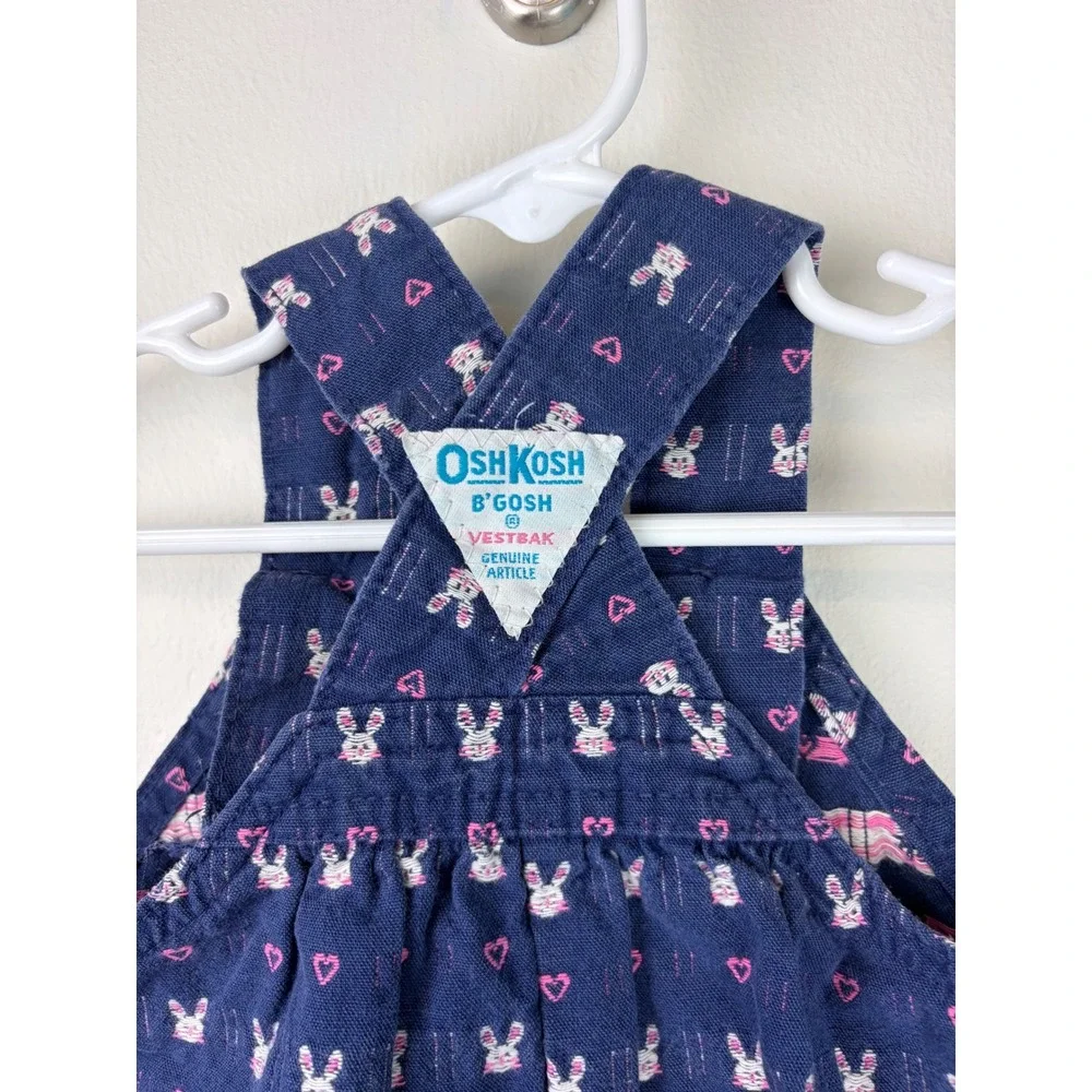 OshKosh Vestbak Overalls 3/6M Blue Bunny Embroidered Heart Vintage USA Easter